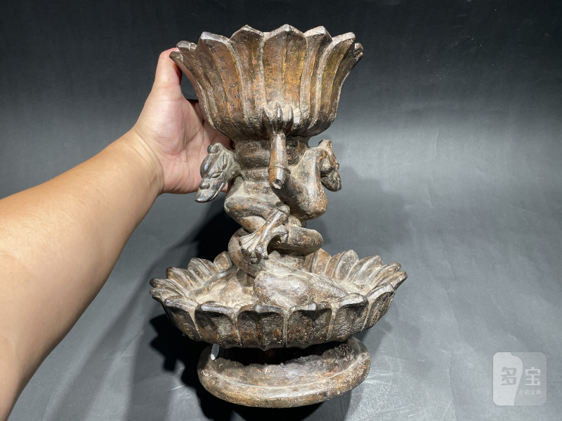 明 青石莲花浮雕龙纹灯供 - 图3